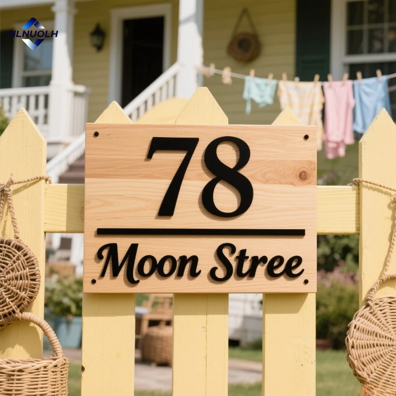 

Retro Wooden House Number Sign – Waterproof Outdoor Address Plaque with Street Name, Custom Wall Decor for Home New Home Gift