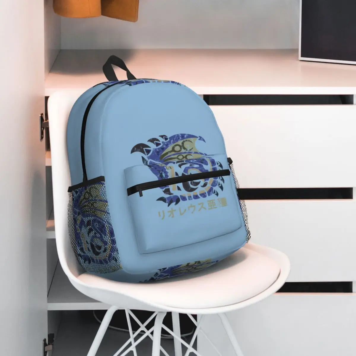 Monster Hunter World Azure Rathalos Kanji Icon Backpack Daypack Large Capacity Children BookBag School Bag Shoulder Bags