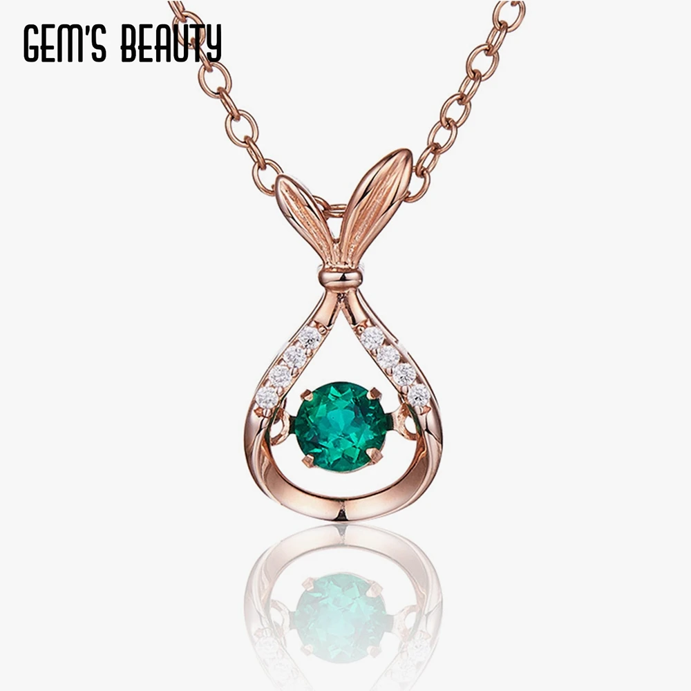 Gem's Beauty Fish Tail Knot Solitaire Necklace 100% 925 Sterling Silver Pendant For Women Lab Green Emerald 0.25ct Fine Jewelry