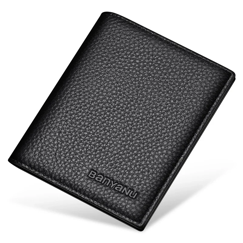 Vertical Short Wallet for Men Luxury Genuine Leather RFID Men\'s Wallet Coin Pocket Black Card Holder Minimalist Small Purse