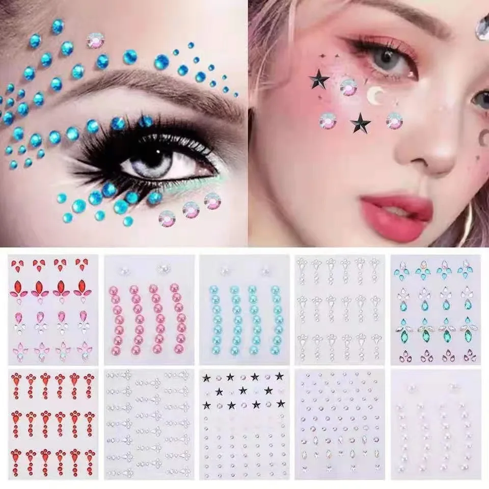 Disposable Tattoo Sticker Face Jewelry Diamond Makeup Art Eye Glitter Temporary Tattoo Eyeliner Eyeshadow Face Rhinestone Sticke