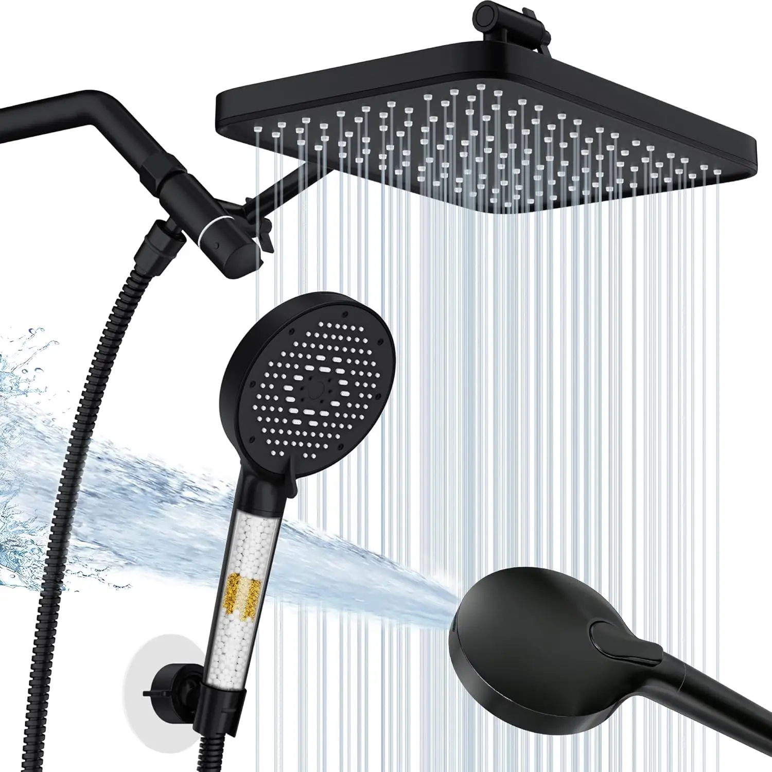 

12-Inch Wide Rain Shower Head with NSF Filter, High Pressure Rainfall and Handheld Combo, 9 Spray Modes