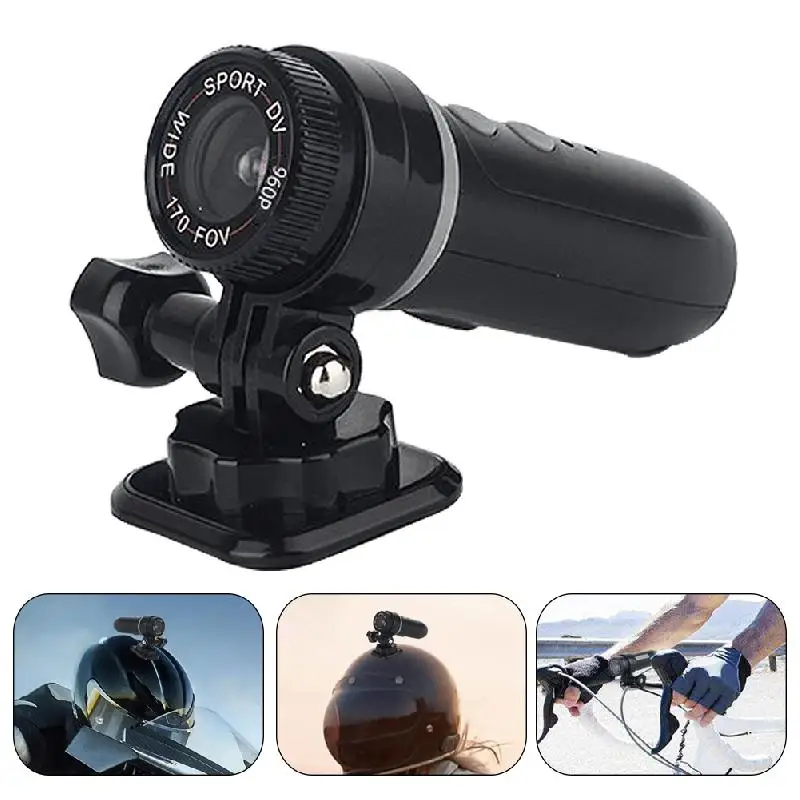 960P Motorcycle Camera Helmet Mount Camcorder 170° Wide Angle Sport Camera Loop Recording Waterproof For Bike Motorbike Skiing