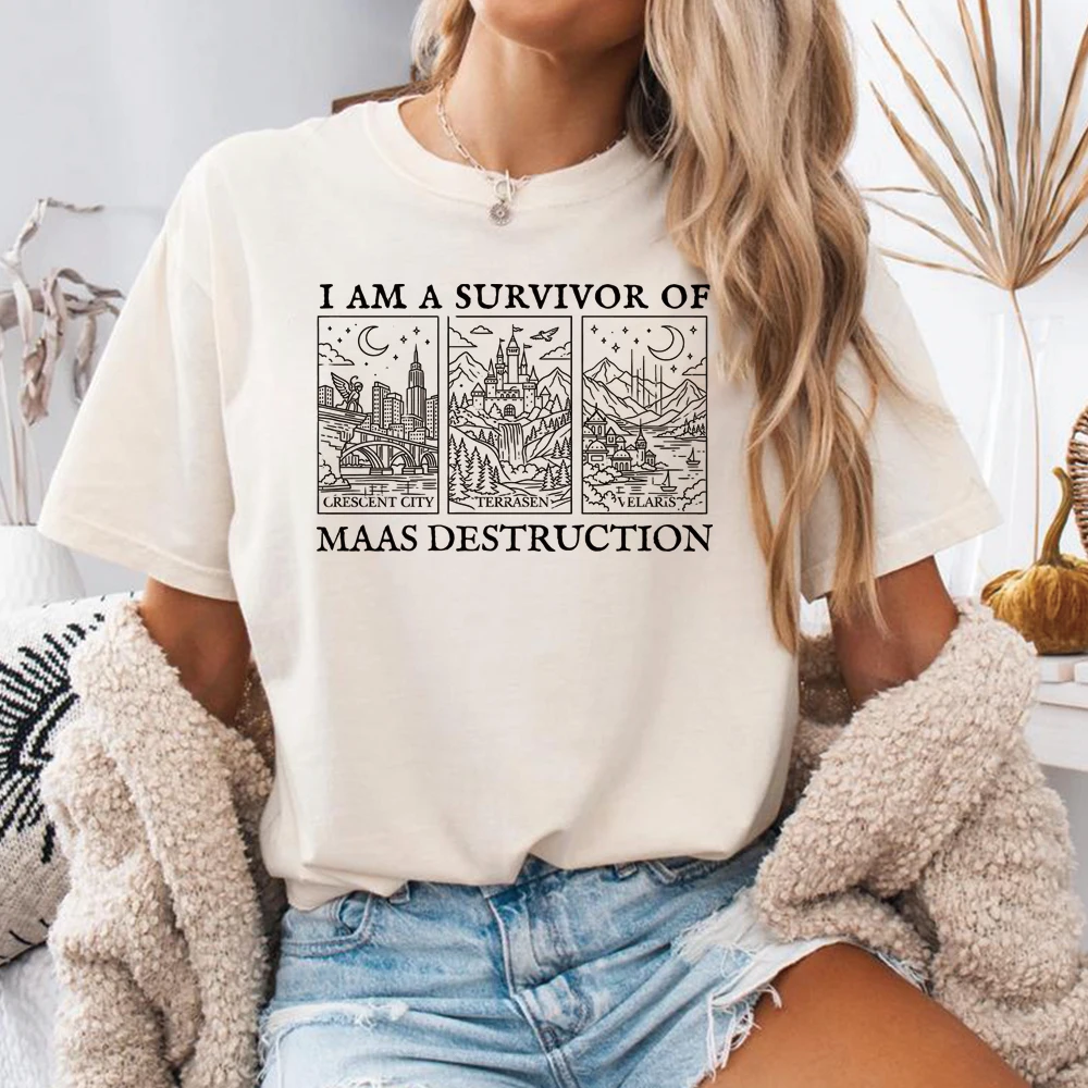 Newest SJM Books T-shirt Romantasy Readers Tshirt Maas Destruction Tee Velaris Graphic Shirt Unisex Short Sleeve Top ACOTAR Gift