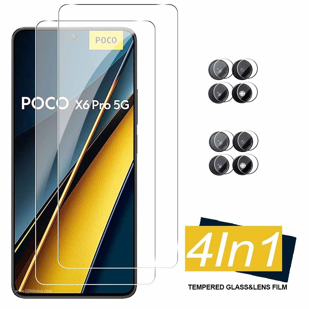 4IN1 Tempered Glass for Xiaomi Poco X6 Pro 5G Screen Protector Anti-Scratch HD Phone Film Camera Lens Protector Glass PocoX6Pro