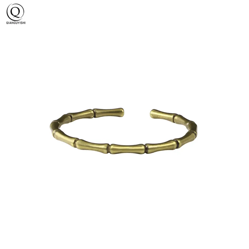 Antique Brass Creative C-shaped Bamboo Cuff Bangle Pure Copper Women Simple Fashion Openable Bracelet Ladies Party Jewelry Gifts