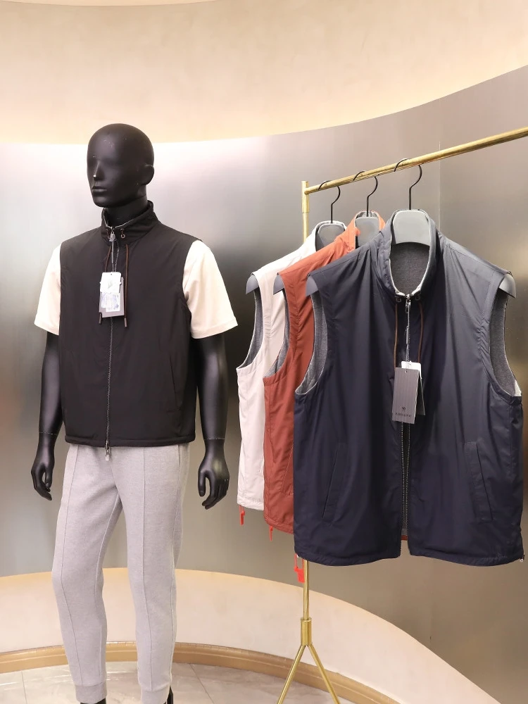 

Early autumn new fashion vest men's light elastic stand-up collar sleeveless vest, double-sided vest