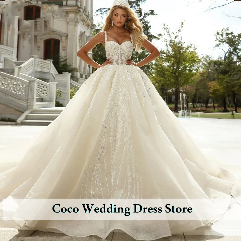 Customized Luxury Sleeveless A-Line Wedding Dress 2026 Shiny Sweetheart Appliques Princess Bride Gown Vestido de Noiva