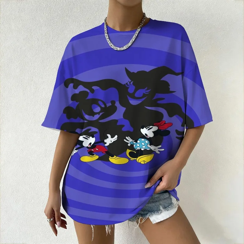 

Women's Disney Mickey & Minnie Witch Tee Summer Oversized Short Sleeve Top for Streetwear Fashion Trendy Outfits Casual T-Shirt