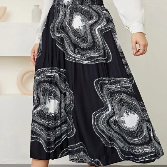 

Plus Size Clothing 2023 New Mid Skirt High Waist Half Body Temperature Commuter Wrap Hip Large Print Pleated Half Body Skirt