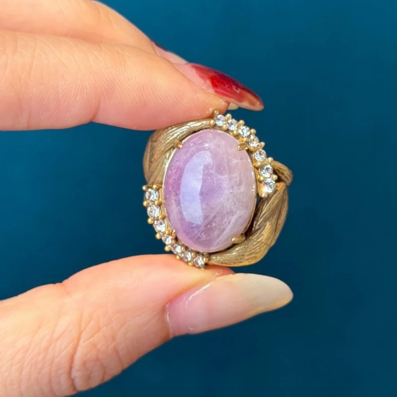 Vintage Purple Crystal Ellipse Ring Flower Branch Wrapped 18k Art Deco Jewelry Brands Designers Classic Daily Gift For Women