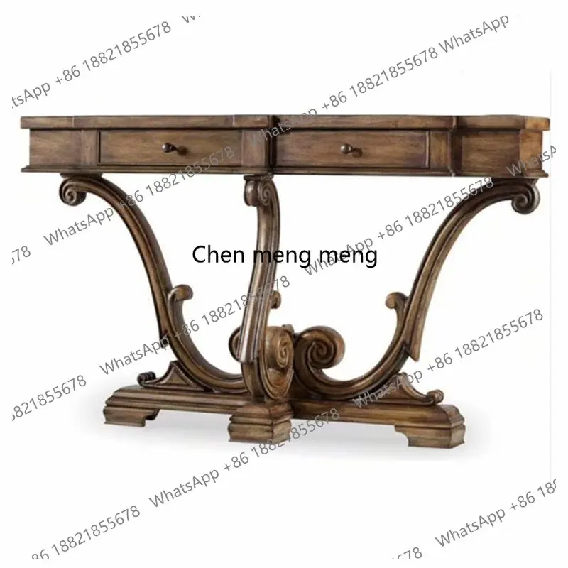 

American country solid wood entrance table oak retro carved partition table foyer entrance display table