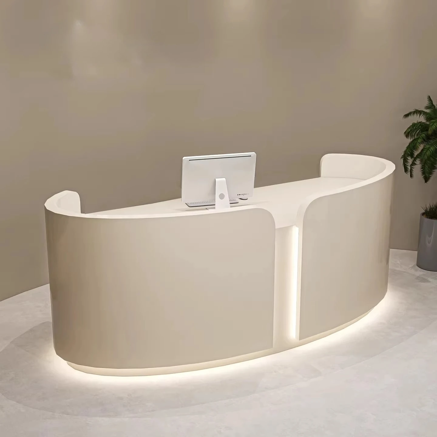 

&c Light Luxury Modern Oval Mdf Commercial Reception Desk Led Light Eco-friendly Design Beauty