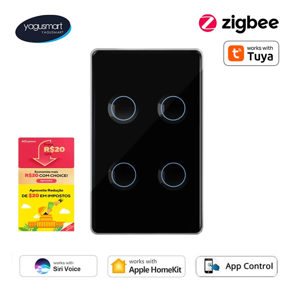 Yagusmart Zigbee Smart Touch Panel Switch Work with Tuya APP Remote Control Wall Touch Light Homekit Switches Alexa Google Home