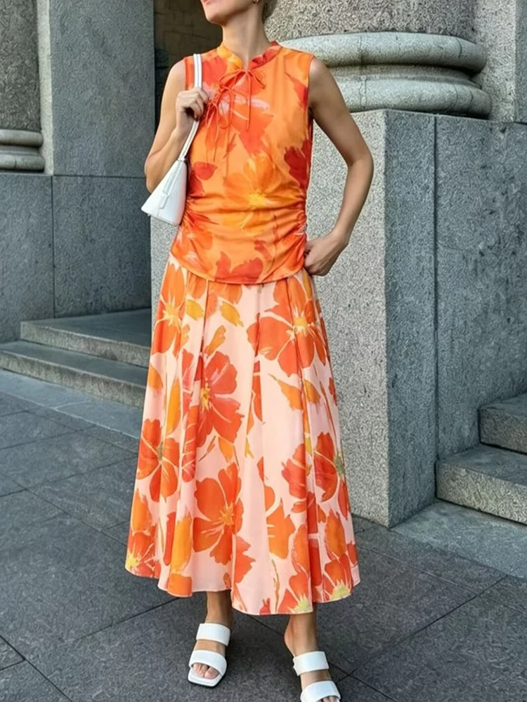 TFMLN New Style Women's Shirt Print Sleeveless Slim Fit Retro Fashion Chinese Style Zipper Top Elegant Fashion Summer Clothes - view 2