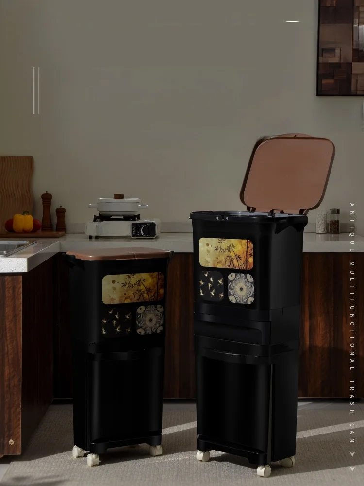 

Большой двухслойный мусорный бак для кухни с разделением на сухое и влажное отходы, прямоугольный, из пластика, без необходимости сгибаться