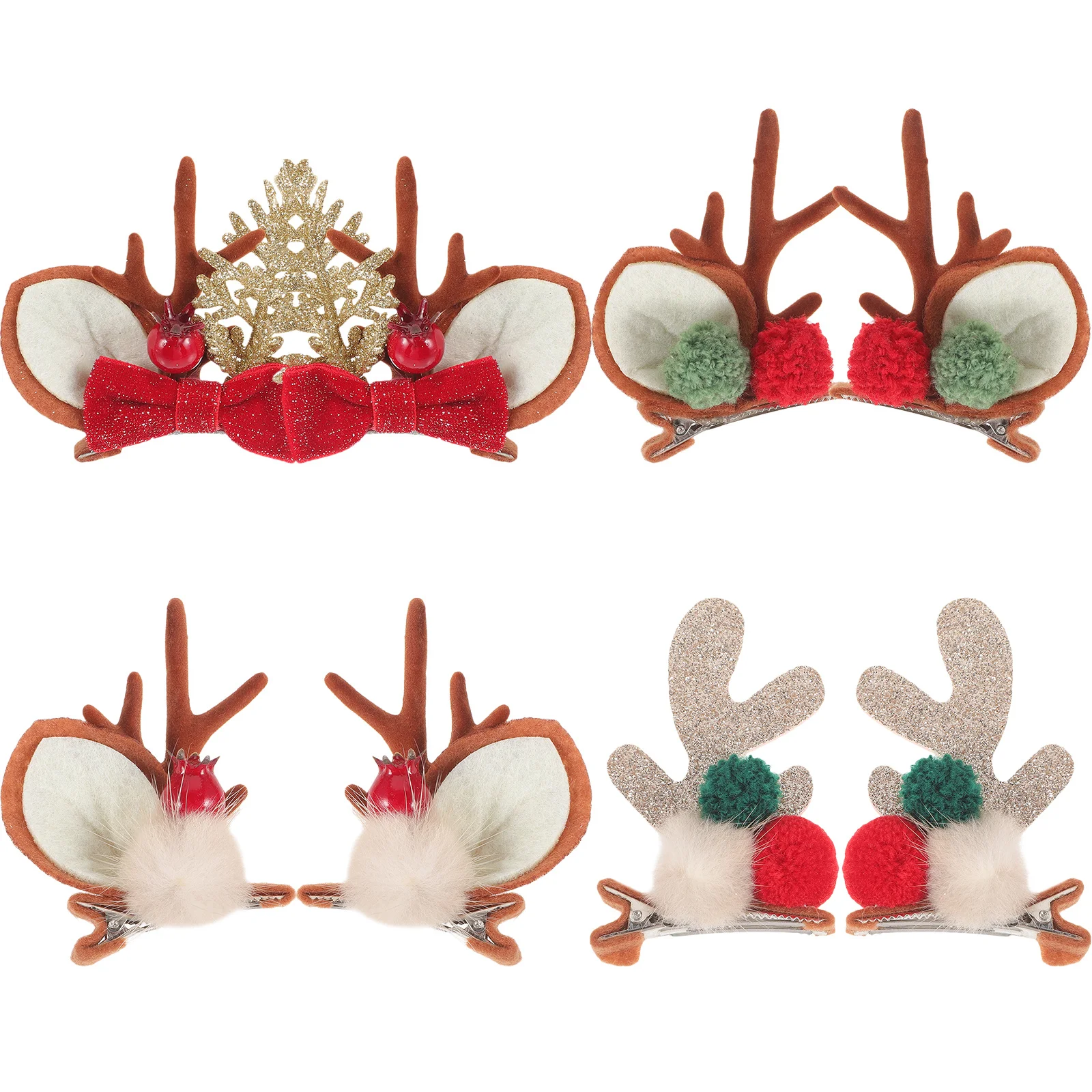 

4 Pairs Christmas Hair Clips Deer Accessories Reindeer Barrettes Festive Reindeer-themed Ornaments Holiday Hairpins Colorful