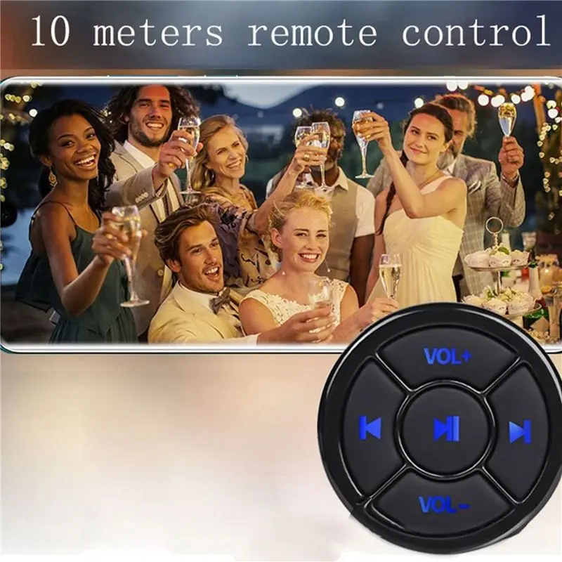 2X Bluetooth Button On Mobile Phone Car Motorcycle Bike Steering Wheel Music Play Remote