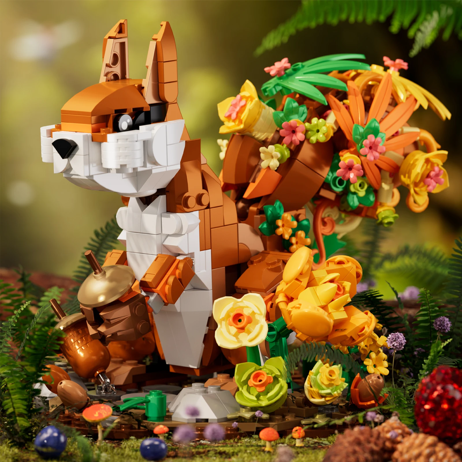 737Pcs Flower Tail Squirrel Building Blocks Animal Series Rose Flower Model Bricks DIY Creative Assembly Toys For Kids Gifts