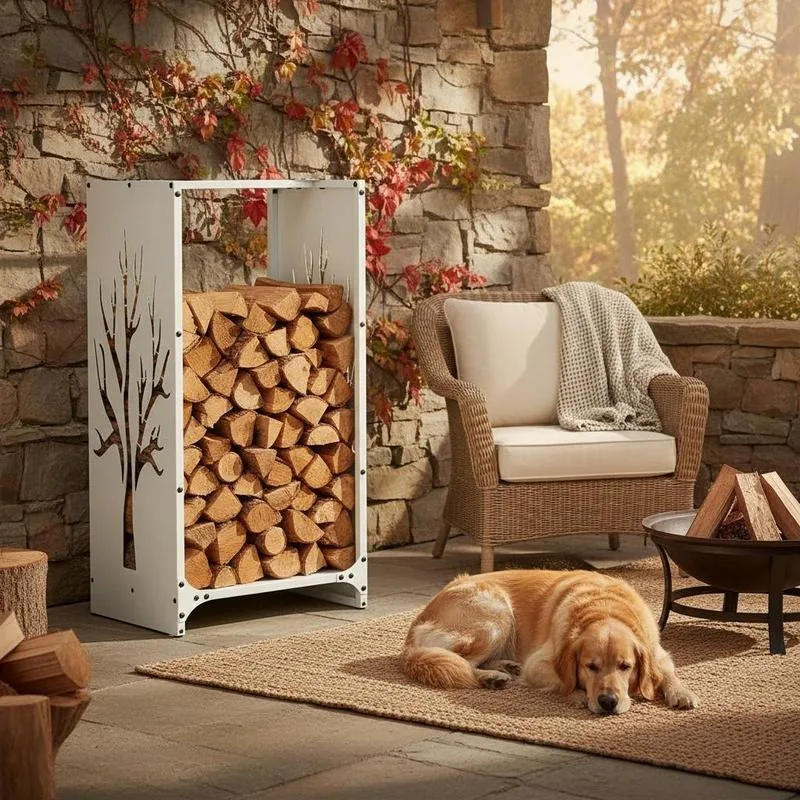 Support pour bois de chauffage pour intérieur et extérieur – acier laminé à froid, design grande capacité avec ventilation et structure stable