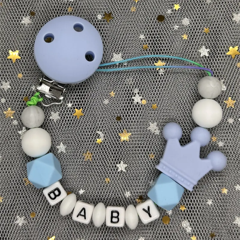 Free Custom Personalized Name Baby Pacifier Clip Chain Silicone Beads Teething Dummy Nipple Holder Clip Newborn Teether Toy Gift