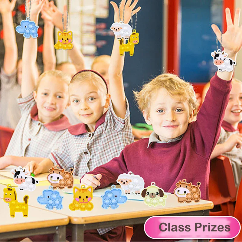 7-21Pcs Cartoon Tier Pop Schlüsselbund Hängen Stress Relief Spielzeug Kinder Geburtstag Party Favors Gast Geschenk Goodie Bag piniata Füllstoff – Detail 4