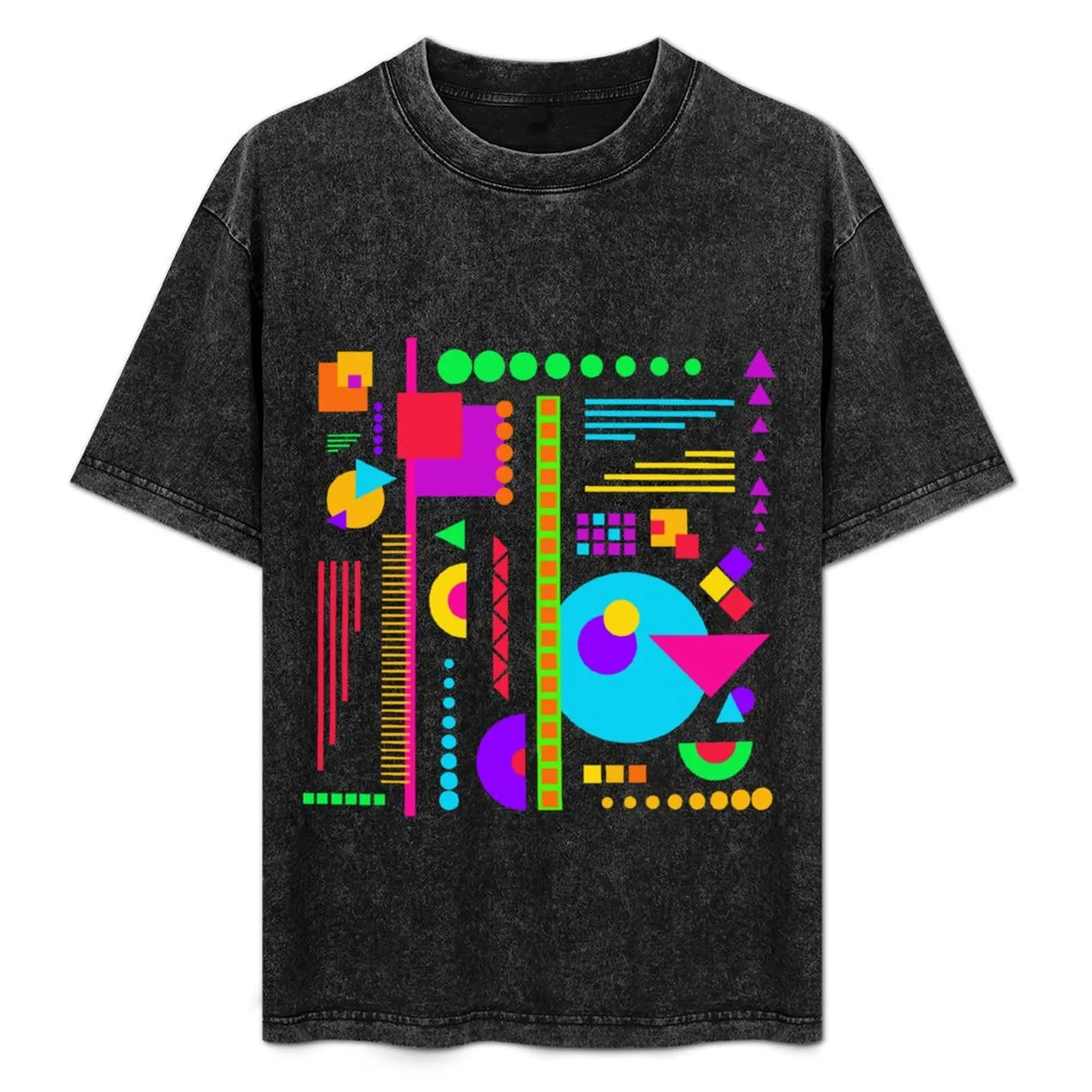 

Modernist Memphis Abstract Neon Art T-Shirt Daily Work Short Sleeve Top