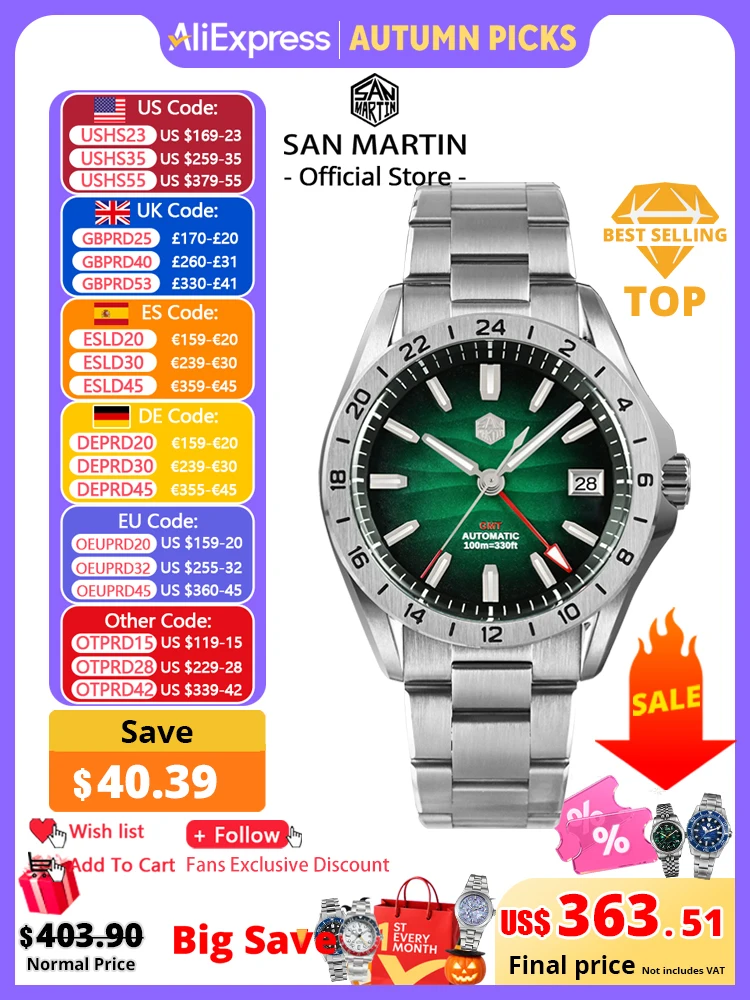 San Martin 39mm Purple Desert Texture GMT Watch NH34 Automatic