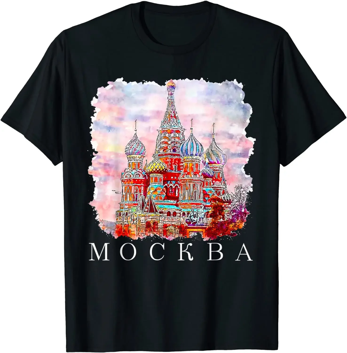 Moskva Moscow Watercolor Kremlin Red Square Men T-Shirt Short Sleeve Casual 100% Cotton Shirts