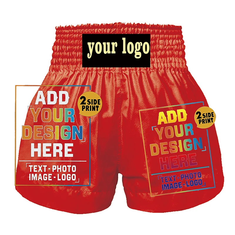 Customize boxing and Muay Thai shorts, add your text or logo to adult and children's martial arts fitness pants