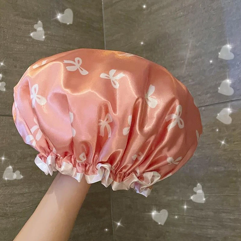 Double-layer Water-proof Shower Cap Antifouling Kitchen Hair Cover Bathroom Bath Hat Elastic Comfortable