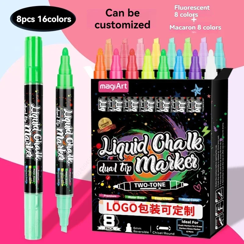 8/16 Colors Dual Tip Erasable Chalk Markers, Washable Wet Erase Neon Pens for Blackboard, Chalkboard, Glass and Window
