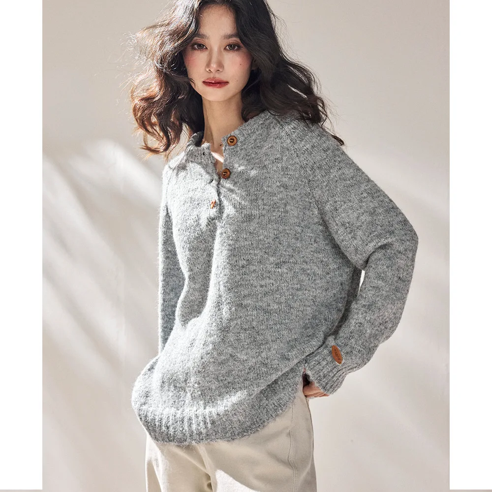 

Женский вязаный свитер Shengdu 26 в новом корейском стиле, винтажный, с эффектом плюша, с круглым вырезом, свободного кроя, универсальный топ