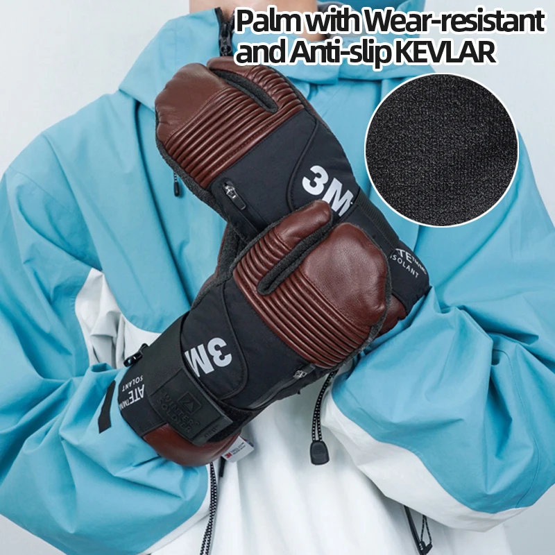 

Winter 3M Thinsulate Warm Ski Gloves with Wrist Guard Board Cold-resistant Snowboard Gloves Durable Kevlar Men Ski Gloves