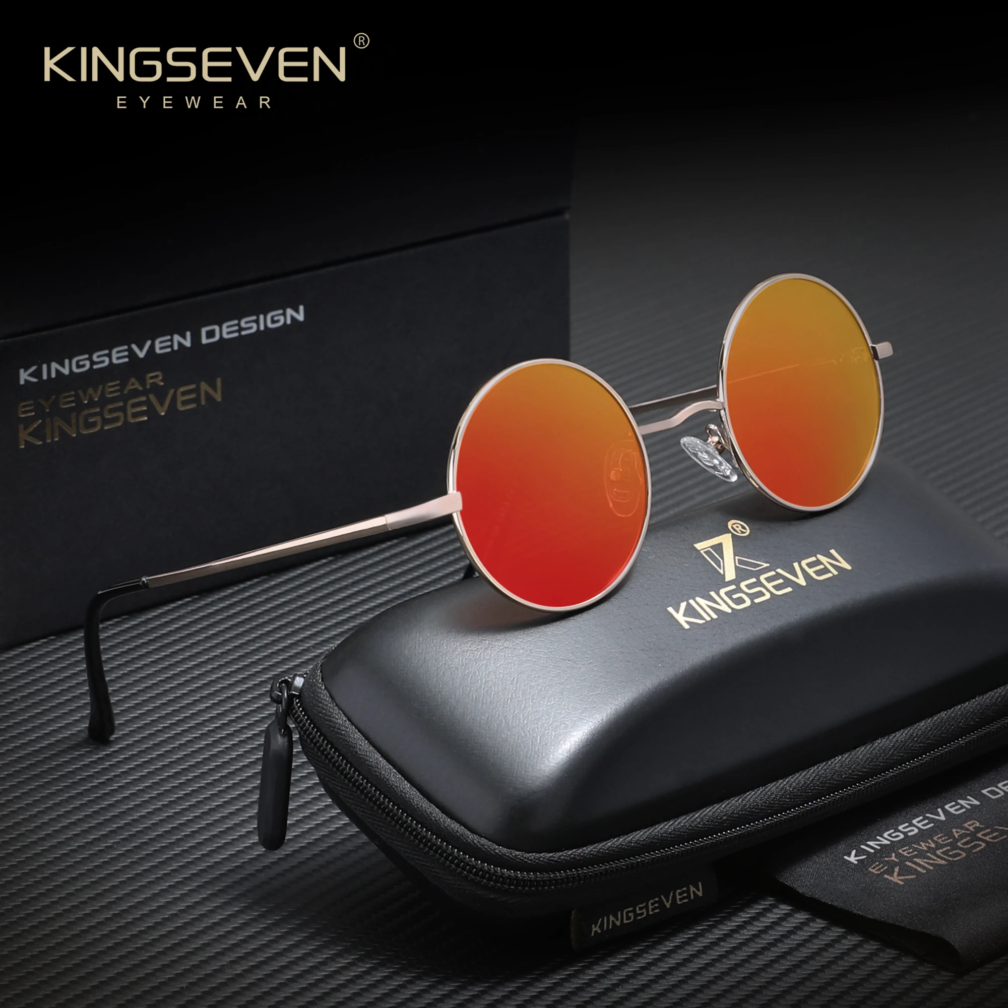 KINGSEVEN Retro Sonnenbrille mit Rundem Rahmen, Modische Polarisierte UV400-Brille für Herren, Luxuriöse Damen-Fahrbrille