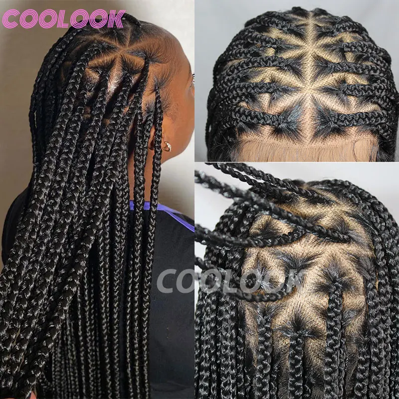 

26 Inch Full Lace Frontal Wigs For Women Triangle Braided Wigs With Baby Hair Jumbo Knotless Box Braids Wig Synthetic Black Wigs