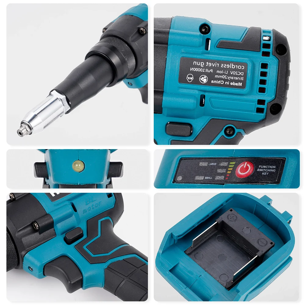 Hormy Brushless Electric Rivet Gun Cordless Rivet Nut Gun LED Auto Rivet Drill Rechargeable Power Tool For Makita No Battery