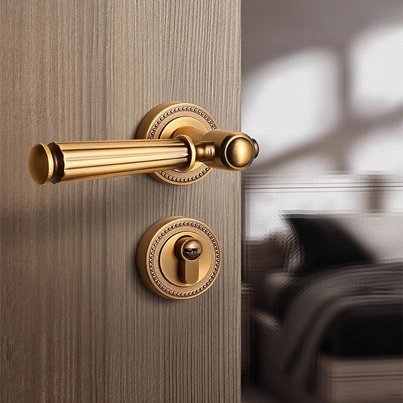 

(1 Set) French Bronze Door Lock Indoor Bedroom Retro Door Handle American Silent Magnetic Door Lock Hardware Accessories