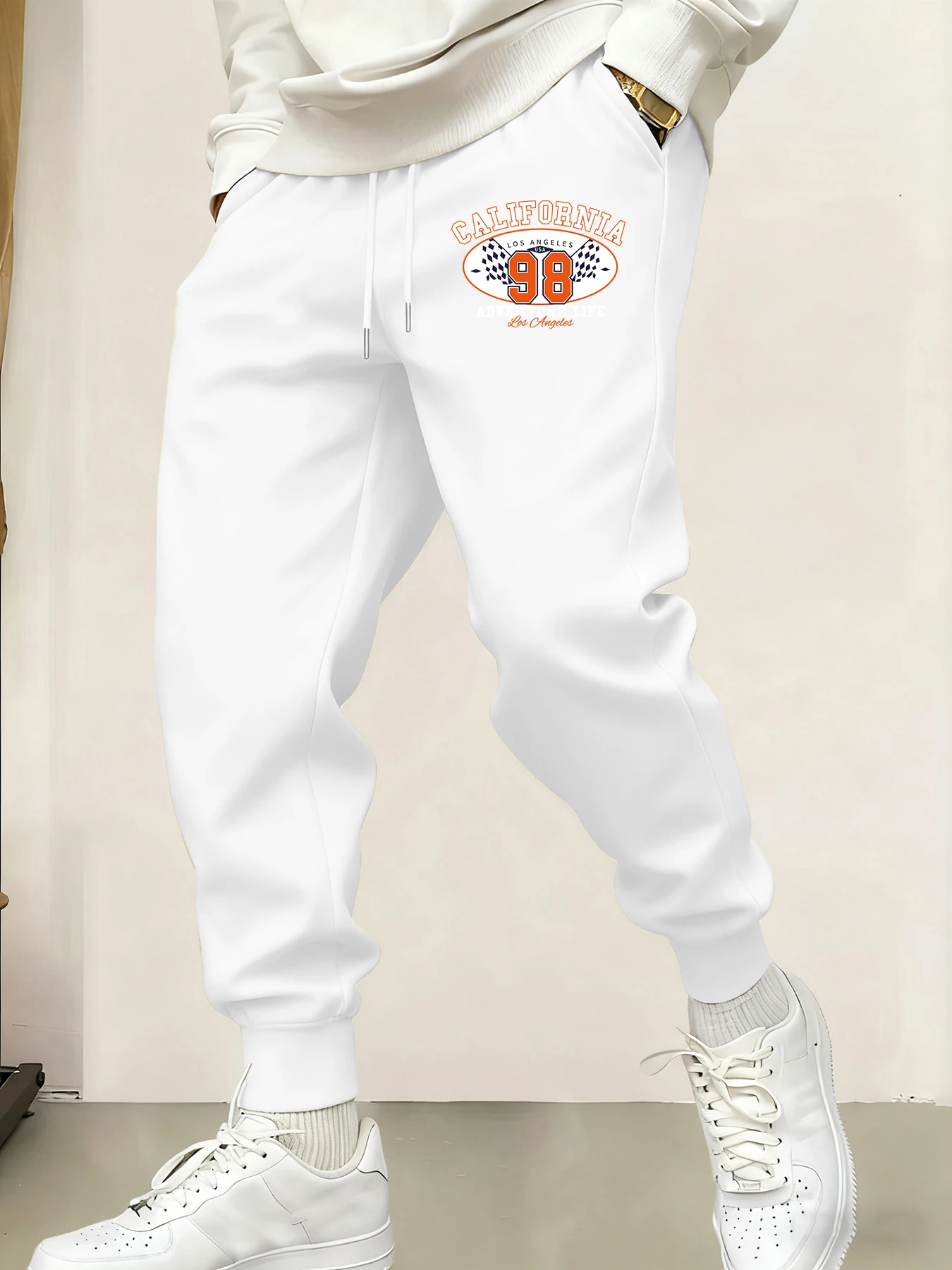 

California Number 98 Print Male Sweatpant Trendy Basic Trousers Casual Elastic Waist Pants Sports Drawstring Unisex Pant