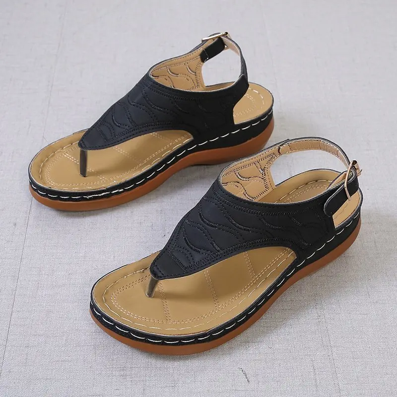 Sandalias planas Oxford para mujer, chanclas de cuero Pu con hebilla de cinturón, zapatos de moda romana, novedad de verano, 2024