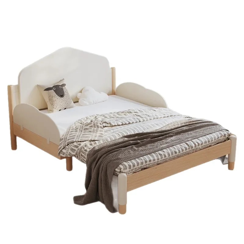 Modern Beech Wood Trundle Bed 1.5m with Guardrail Simple Kids Bedroom Furniture for Small Apartment Boys Girls