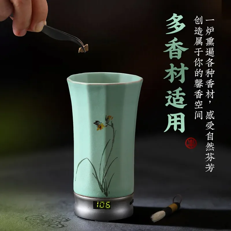 Hand Painted Ceramic Electric Incense Burner Constant Temperature Aromatherapy Diffuser Indoor Home Decor Ornament Portable