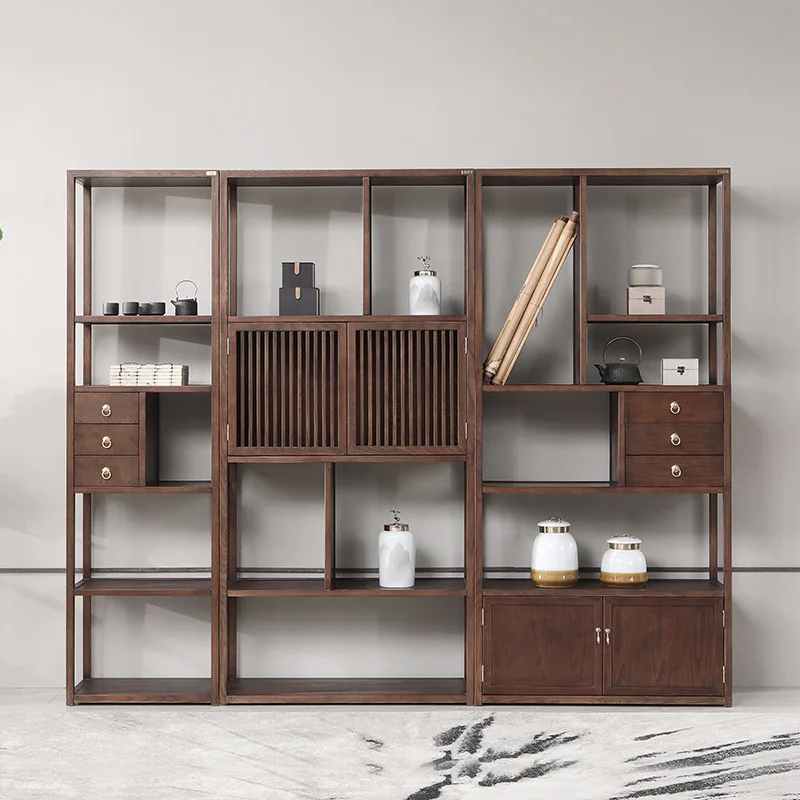 

Новая китайская комбинированная книжная полка из массива дерева в стиле дзен, мебель для хранения книг.