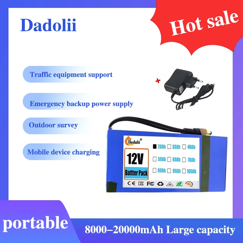 

12V 40000mAh Li-ion Battery Pack w/Protection - Super Rechargeable Backup Power for Solar/Camping/DIY