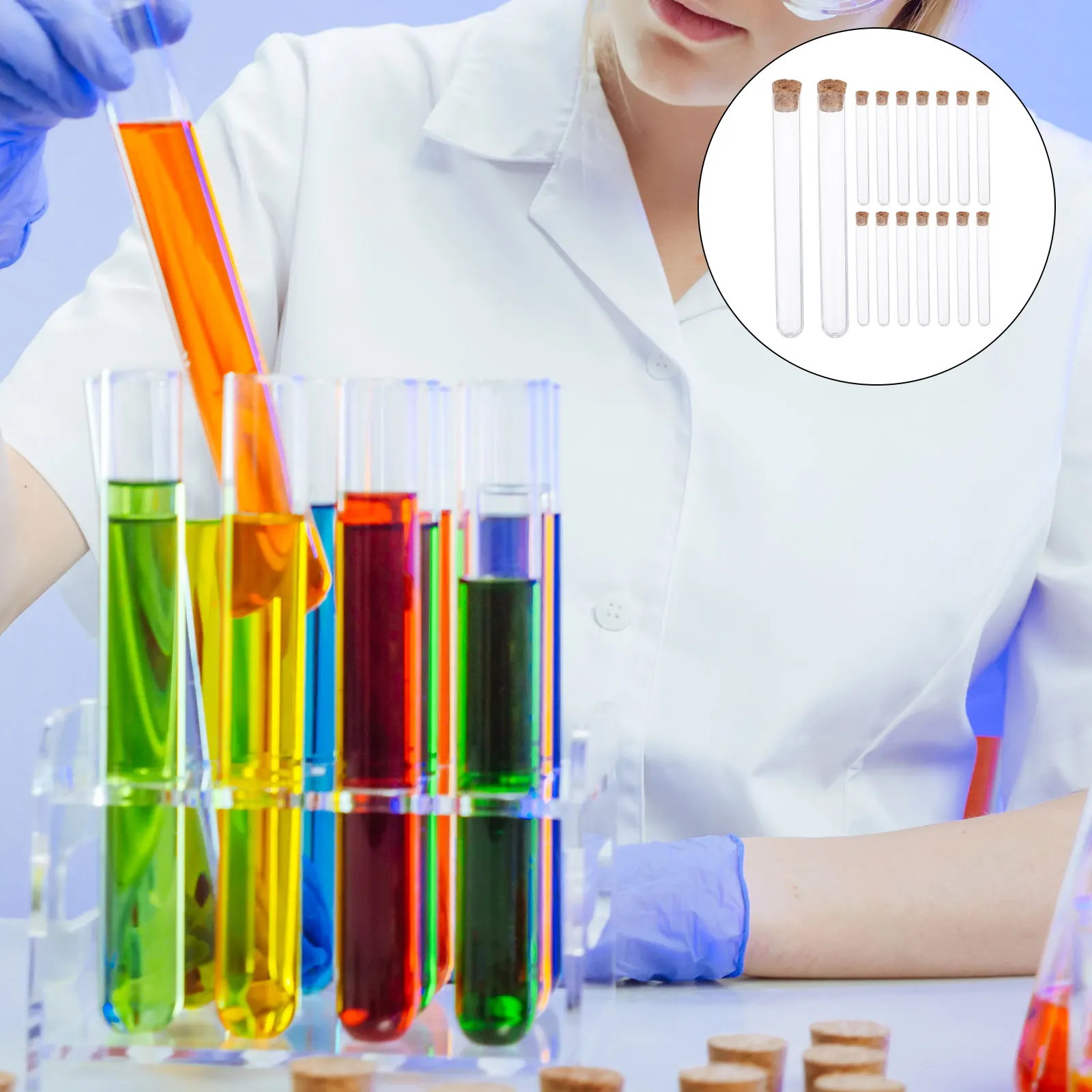 

100pcs Plastic Test Tubes Science Storage Containers Leak-Proof Stoppers Educational Equipment Lab Home Chemistry