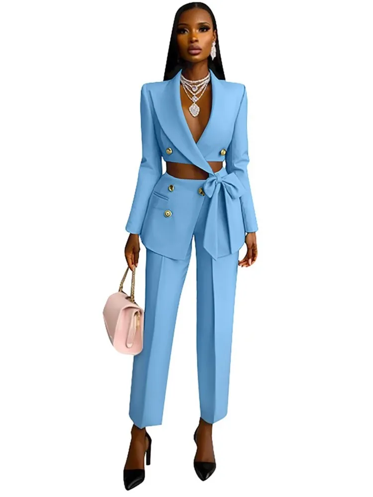 Sexy Taille Exposed Ultra Short Blazer Top Damen Hosen 2-teiliges Set Frühlingsmode Cross Strap Tops Slim Suit Büro Hosenanzug