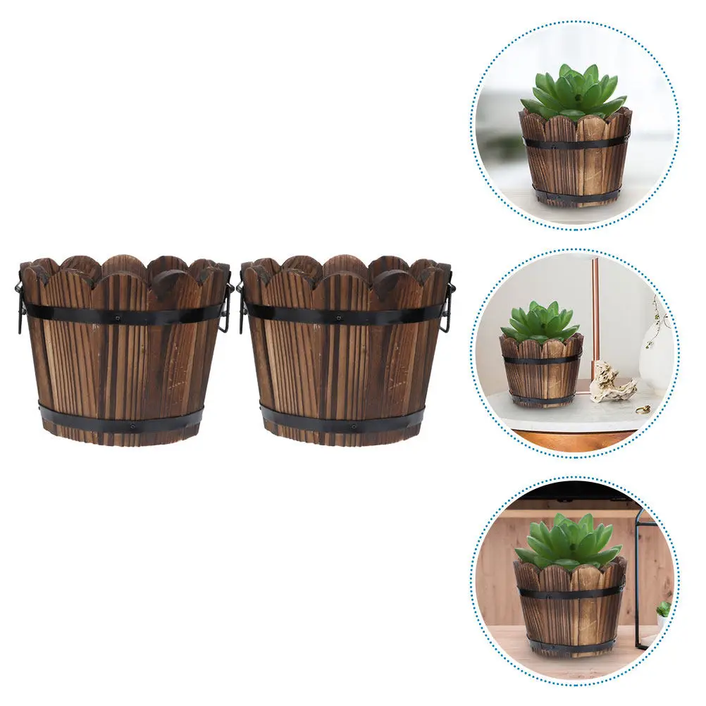 Small Barrel Planter Wood Plant Pot Scratch Resistant Durable Perfect for Garden Flower Vegetable Growing Wood Planter