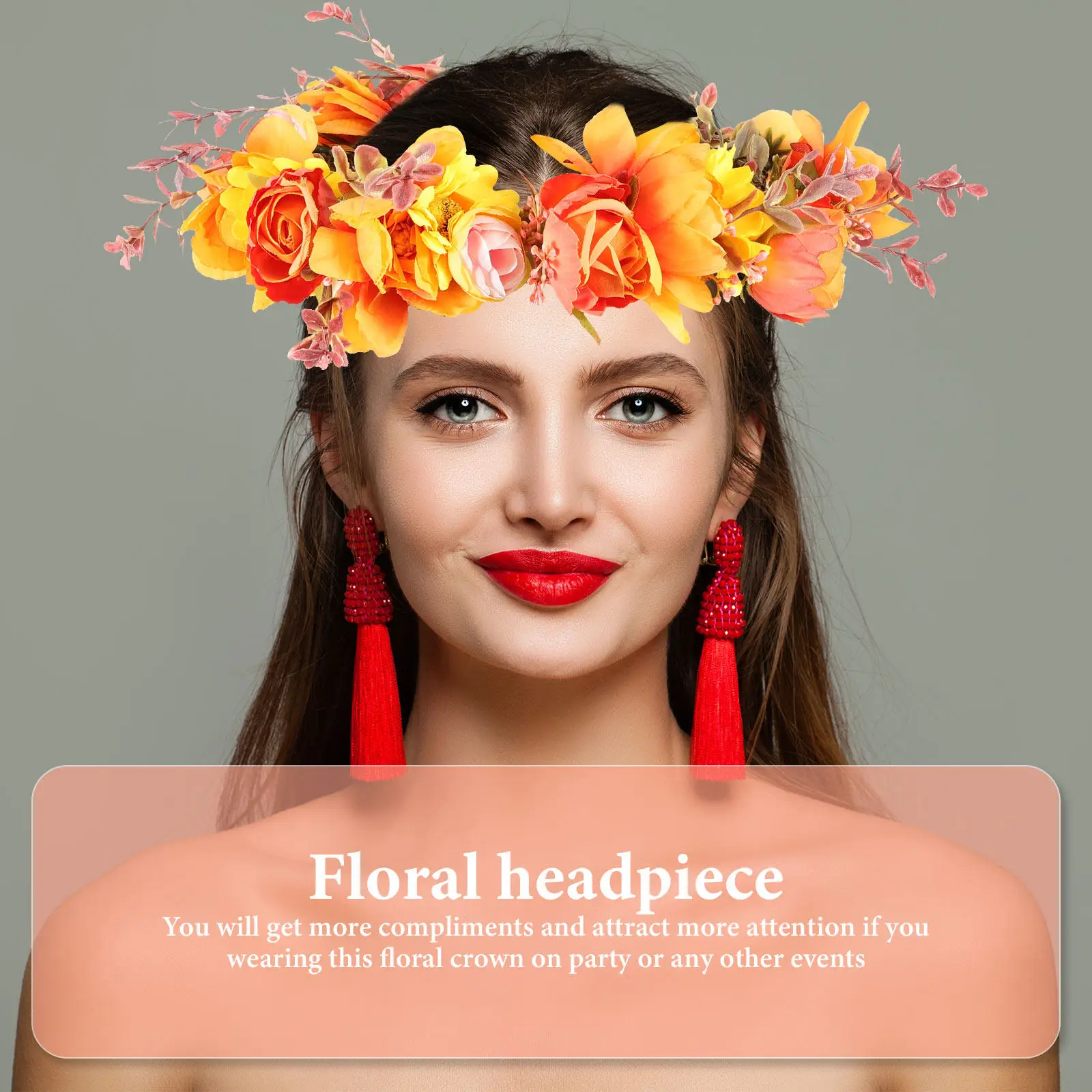 

Sunflower Rose Flower Headpiece Floral Crown Adjustable Ribbon Handmade Hair Accessory for Weddings Parties Women