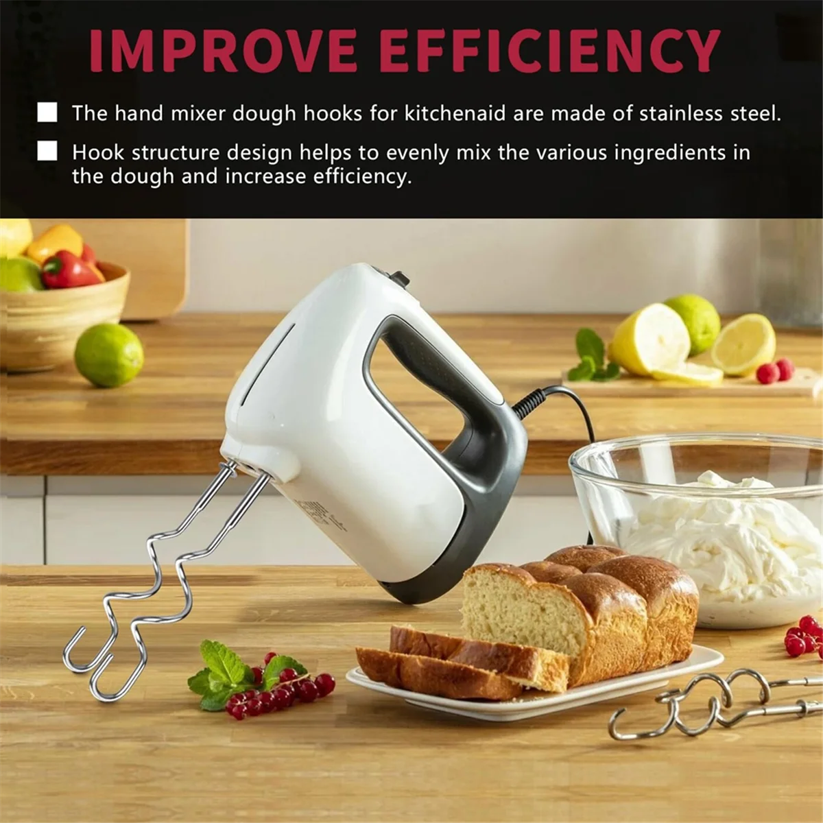 Gancho de massa FZFZ para substituição de misturador manual para ganchos de massa de misturador manual KHM512, ganchos de massa de aço inoxidável