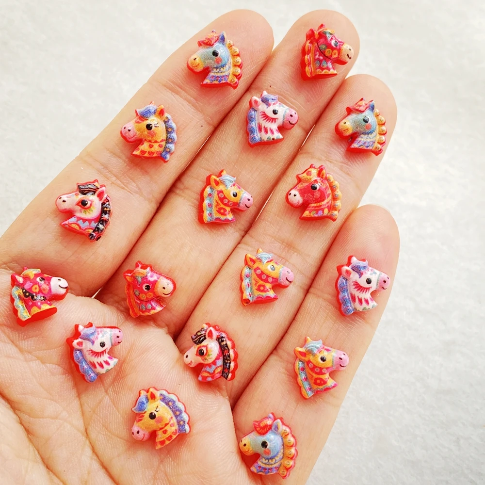 50pcs Resin Cute Mini Red Animal Unicorn Pony Flatback Flower Figurine Nail Art DIY Wedding Scrapbook Jewelry Crafts Accessories
